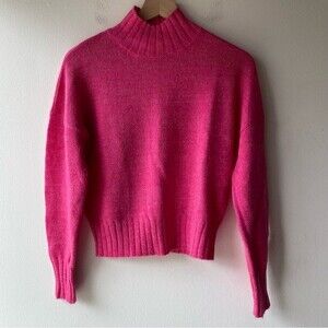 nsr bright pink mock neck long sleeve pullover sweater